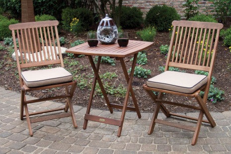 Bistro Set, 3 Piece, Eucalyptus Table & 2 Chairs